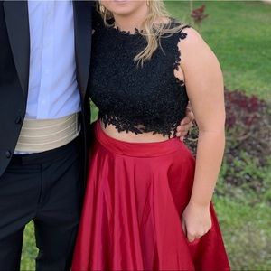 2 piece red and black prom dress